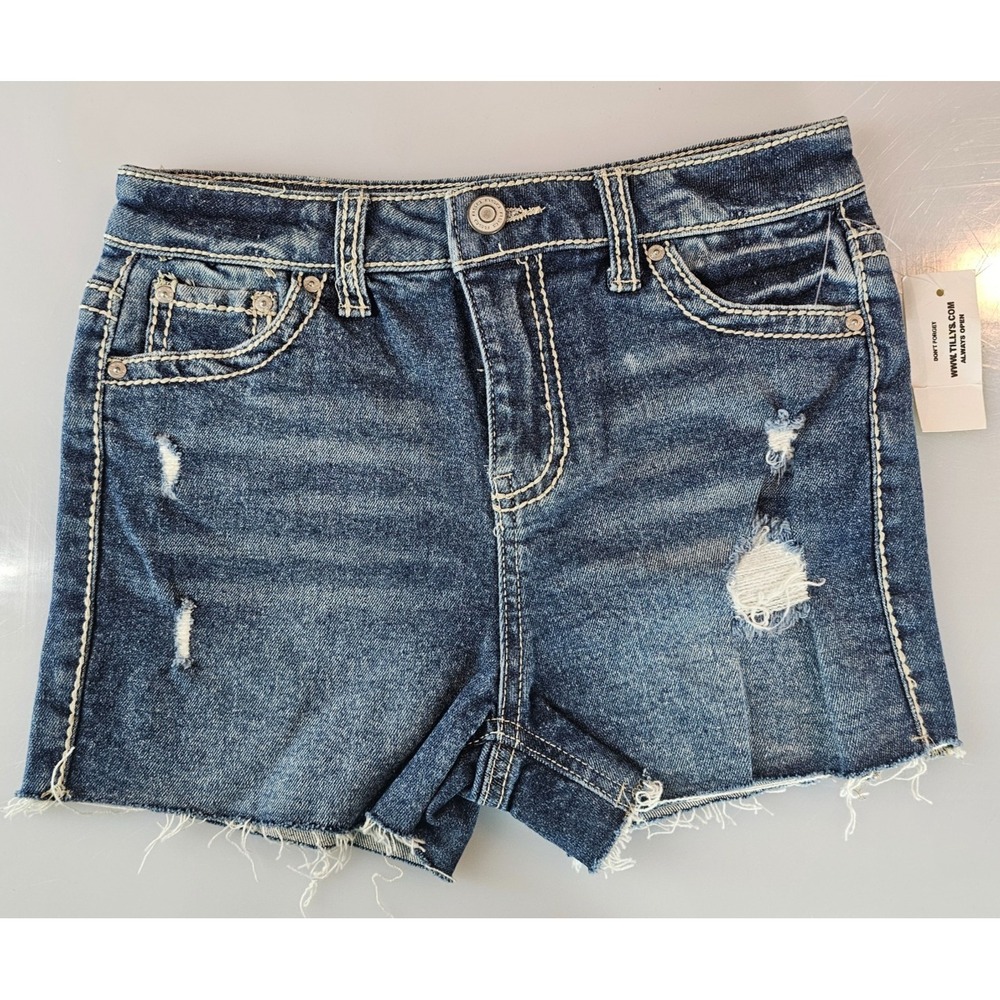 RSQ Girl Denim Shorts Size 8 Distressed Vintage High Rise Stitch Fray Tilly jean